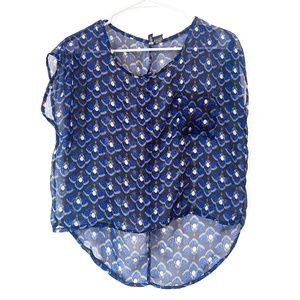 Passport Sheer Crop Top : Peacock Pattern: Great for Layering : Front Pocket.